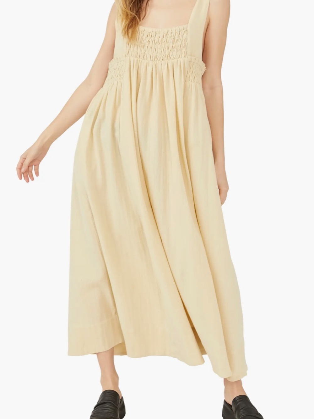 Free People Yellow free-est Delphine Smocked Cotton Midi Dress